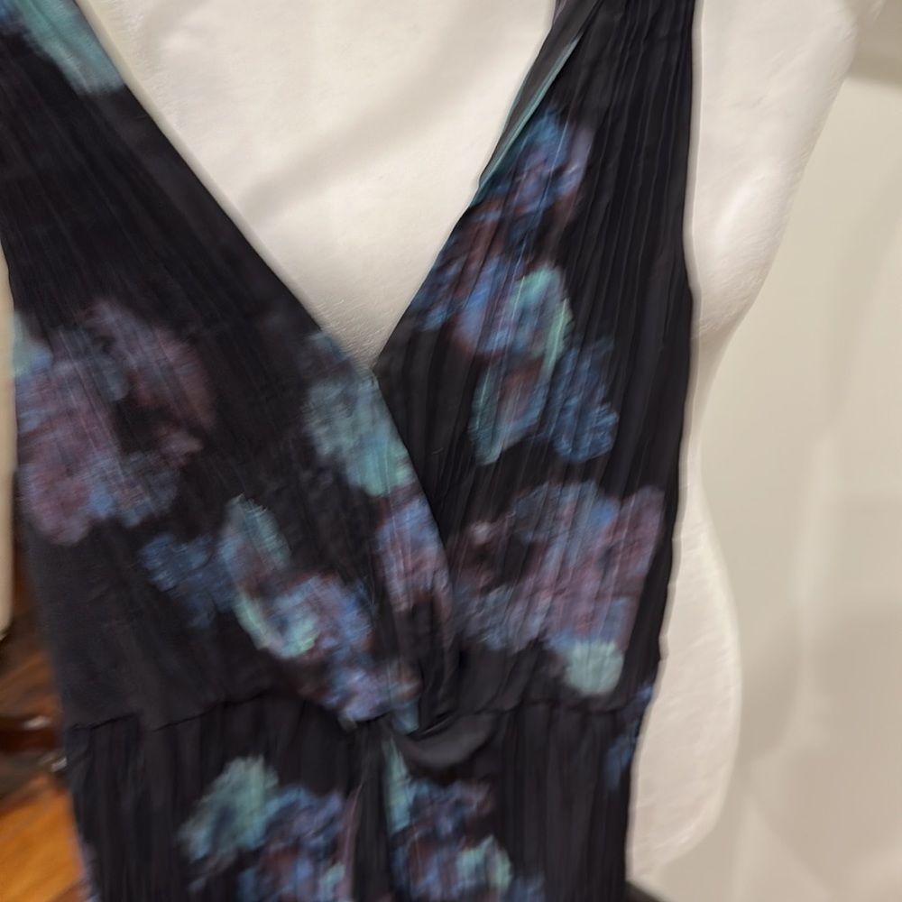 Vince Black Midi Dress with Blue and Purple Floral Print - Picture 2 of 5